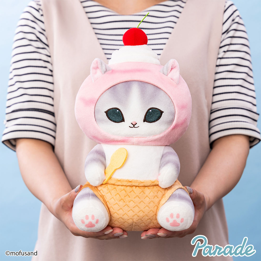 [PRE-ORDER] ตุ๊กตา Mofusand Ice-Cream Cat Strawberry แมวโมฟุ แมวเทา ไอศกรีม สตรอว์เบอร์รี่ ขนาด สูง 30 cm ｍofusand アイスにゃんBIGぬいぐるみ