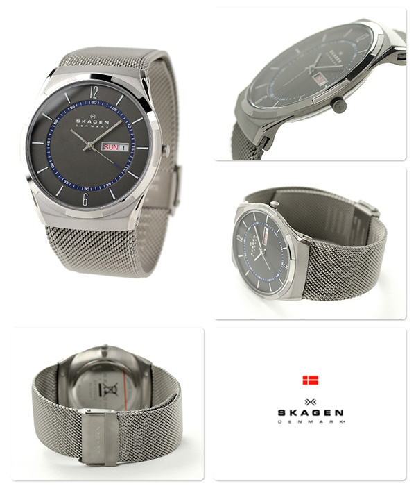 Skagen SKW6078 นาฬิกาผู้ชาย Skagen รุ่น SKW6078, Melbye Titanium and Gray Steel-Mesh Day-Date Men's Watch