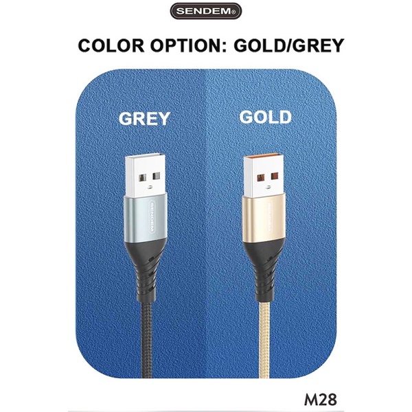 สายชาร์จ Sendem M28 ชาร์จเร็ว 6A METAL BRAIDED FAST CHARGING CABLE ประกันศูนย์ 1 ปี