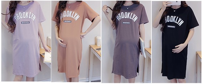 เดรสคลุมท้องแฟชั่นเกาหลี คอกลมแขนสั้น ผ้านิ่มใส่สบาย M L XL 2XL 3XL