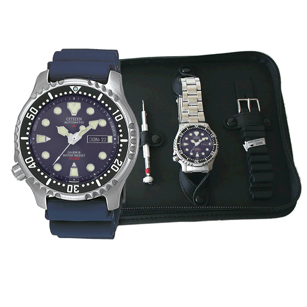 Citizen NY0040-17LEM นาฬิกาผู้ชาย Promaster Automatic Blue ISO Cert. Divers Men's Watch Set. Extra Strap