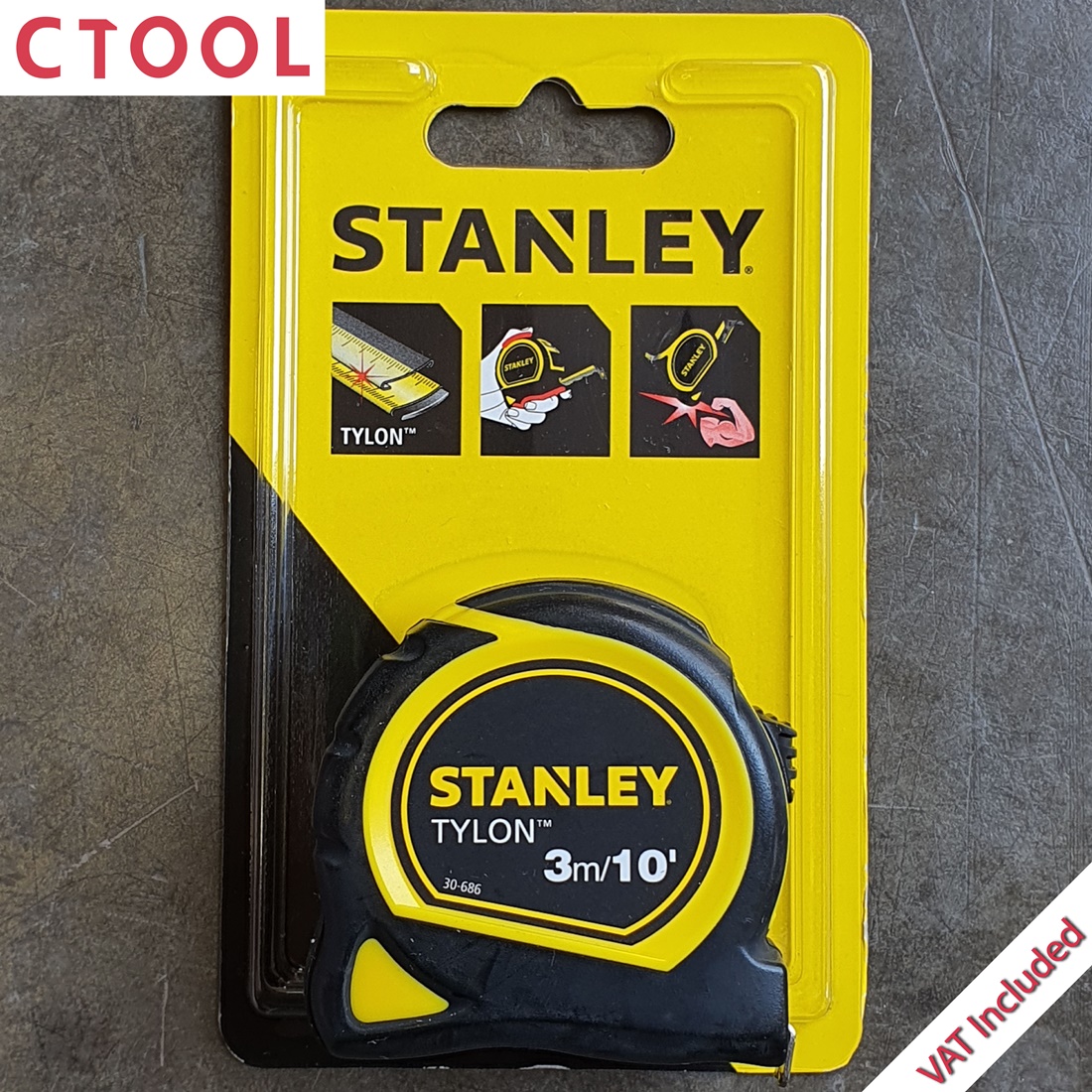 ตลับเมตร Stanley TYLON หุ้มยางดำ 3 เมตร ของแท้ - Authentic Measure Tape 3 Meter - ซีทูล Ctoolhardware