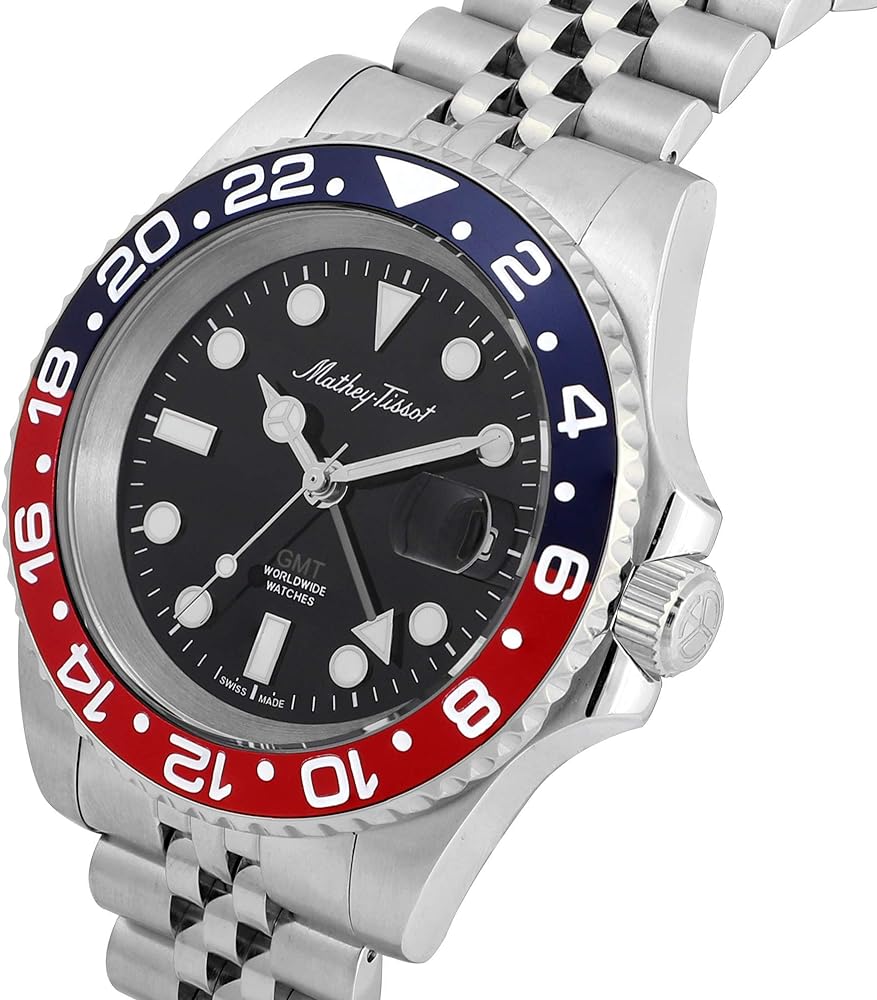 Mathey-Tissot H903AR นาฬิกาผู้ชาย Vintage GMT Pepsi Bezel Quartz Men's Watch