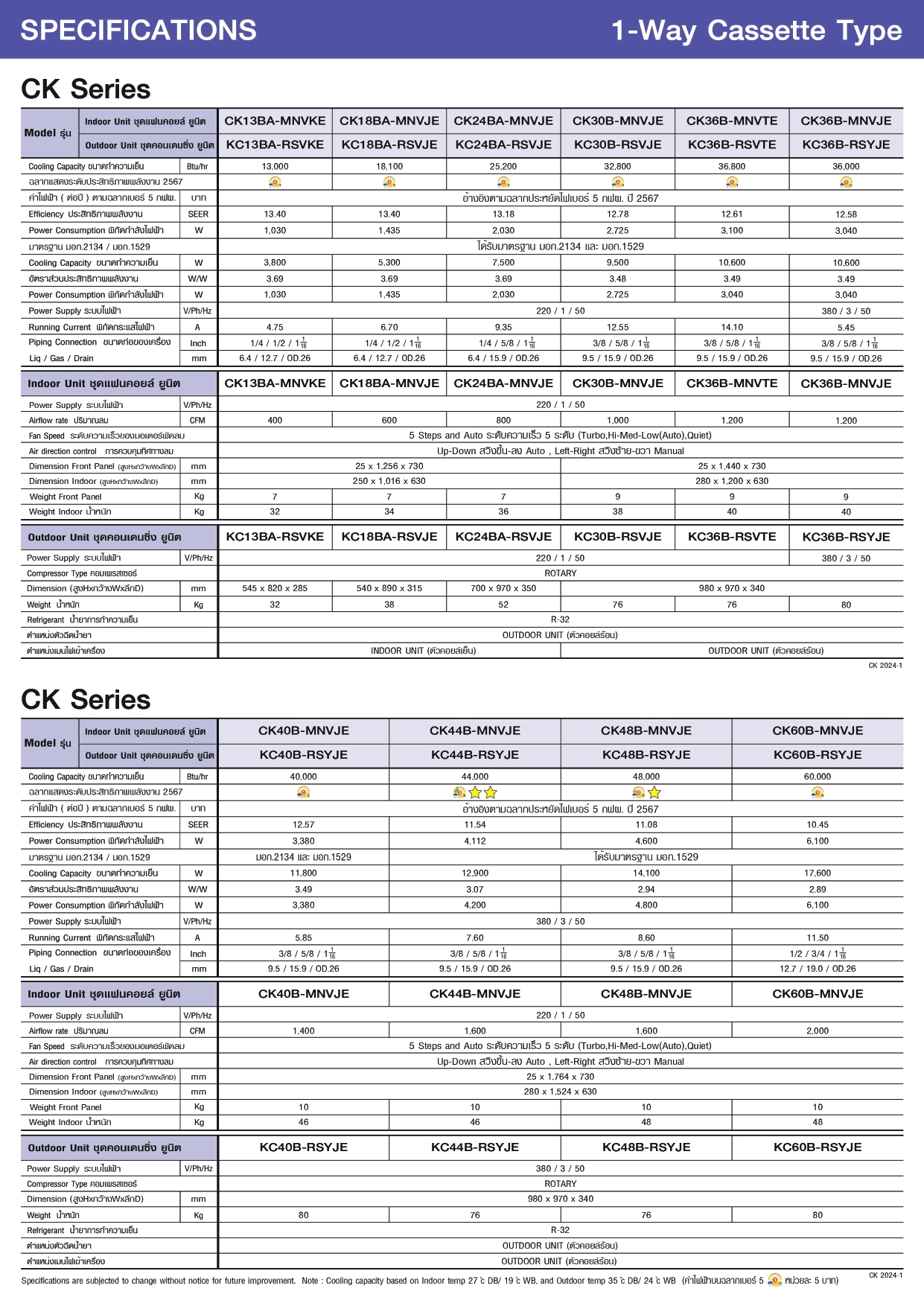 แอร์ AMENA แบบหนึ่งทิศทาง ขนาด 44,000 BTU รุ่น CK44B-MNVJE/KC44B-RSYJE (FIXED SPEED)(CK SERIES)