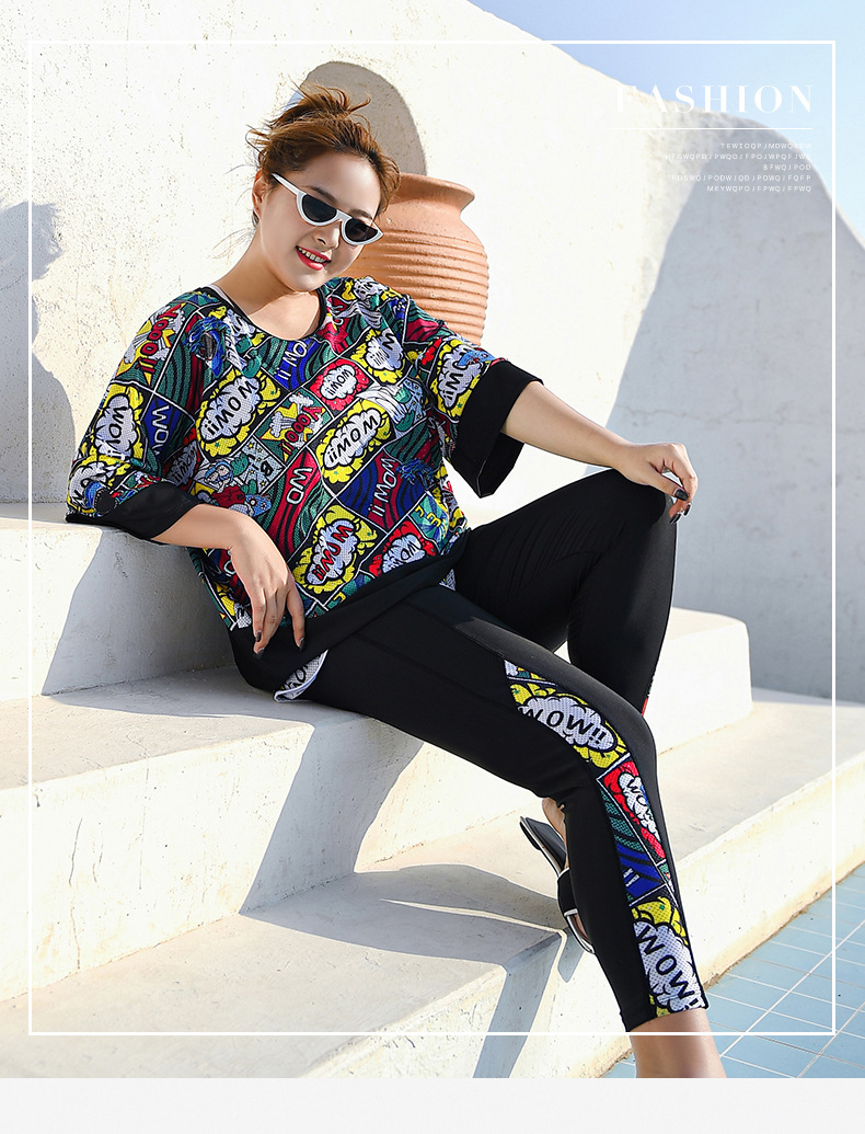 ชุดว่ายน้ำคนอ้วน 6xl แบบสปอร์ตพร้อมส่ง :ชุดว่ายน้ำไซส์ใหญ่สีดำขายาวแต่งลายการ์ตูน set 3ชิ้นมีบรา กางเกงขายาวซ้อนกางเกงขาสั้นและเสื้อคลุมแบบสวยมากๆจ้า: ขนาด- บรารอบอก 42 - 50 นิ้ว- เอว 34 - 44 นิ้ว- สะโพก 44 - 54 นิ้ว - เสื้อคลุมรอบอกกว้าง 56 นิ้ว