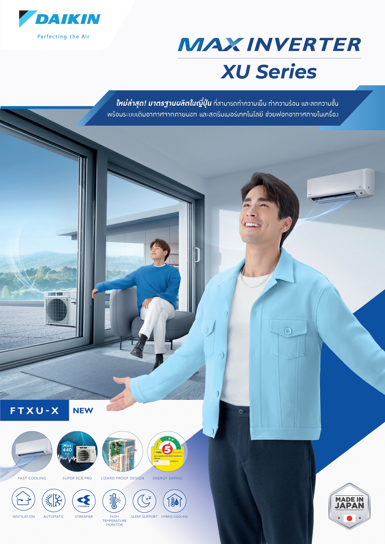 เครื่องปรับอากาศ DAIKIN แบบติดผนัง ขนาด 18,100 BTU รุ่น FTXU18XV2S (INVERTER) (MAX INVERTER XU SERIES)