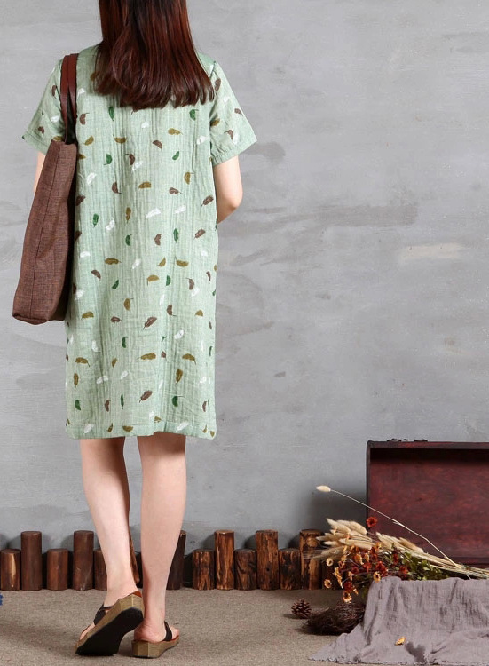 ชุดคนท้อง ผ้าฝ้าย มีกระเป๋าลายใบไม้สีเขียว M,L,XL