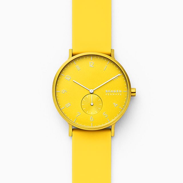 Skagen SKW6557 นาฬิกาผู้ชาย Aaren Kulor Neon Yellow Silicone Quartz Men's Watch