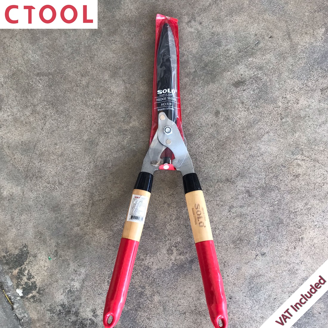 (สินค้าหมด) กรรไกรตัดหญ้า 519 Solo ด้ามไม้ปลายสีแดง ของแท้ - Authentic Hedge Shear - ซีทูล Ctool