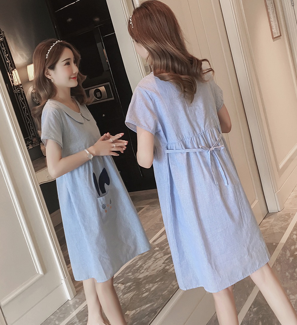 ชุดคลุมท้องเปิดผ้าฝ้ายคอบัว ลายตรง มีกระเป๋าด้านหน้า น่ารักมากค่ะ M,L,XL,XXL