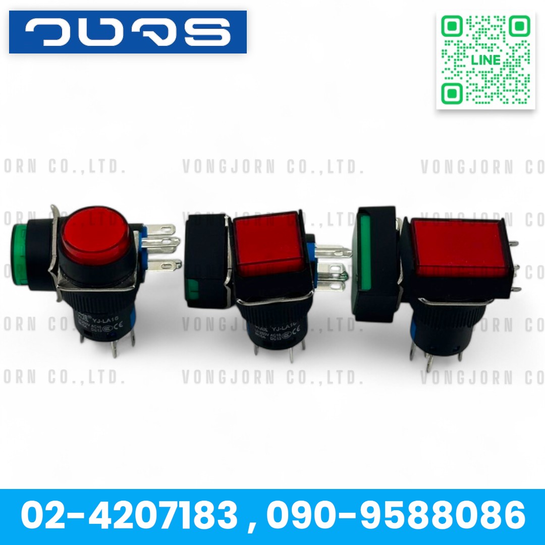 Push Button YJ-LA16-11DN 16mm. 220V/24V (ไม่ล็อค) Momentary