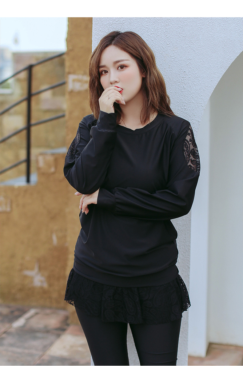 ชุดว่ายน้ำแบบสปอร์ตไซส์ใหญ่ 6xl พร้อมส่ง :ชุดว่ายน้ำคนอ้วนแขนขายาวสีดำแต่งผ้าลูกไม้ set 3 ชิ้นมีบรา เสื้อคลุมแขนยาว และกางเกงขายาวติดกระโปรงลูกไม้ แบบน่ารักมากๆจ้า : - บรารอบอก 38 - 48 นิ้ว - เอว 30 - 40 นิ้ว - สะโพก 34 - 46 นิ้ว- เสื้อคลุมแขนยาว รอบอก 44