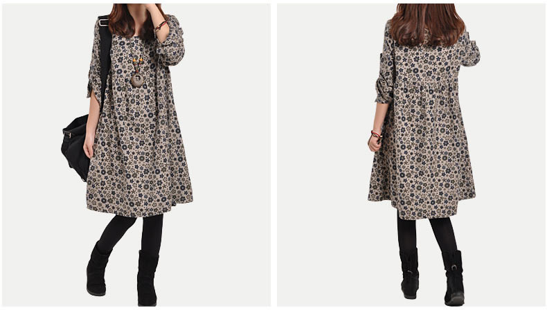 ชุดคลุมท้อง แขนยาวลายดอกไม้ฟ้า รัดแขนสั้นได้ S,M,L,XL,2XL