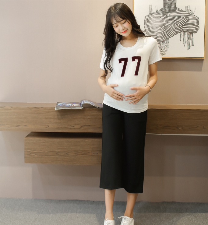 กางเกงคนท้อง ขา5ส่วนแฟชั่น สีดำ มีกระเป๋าข้าง M,L,XL