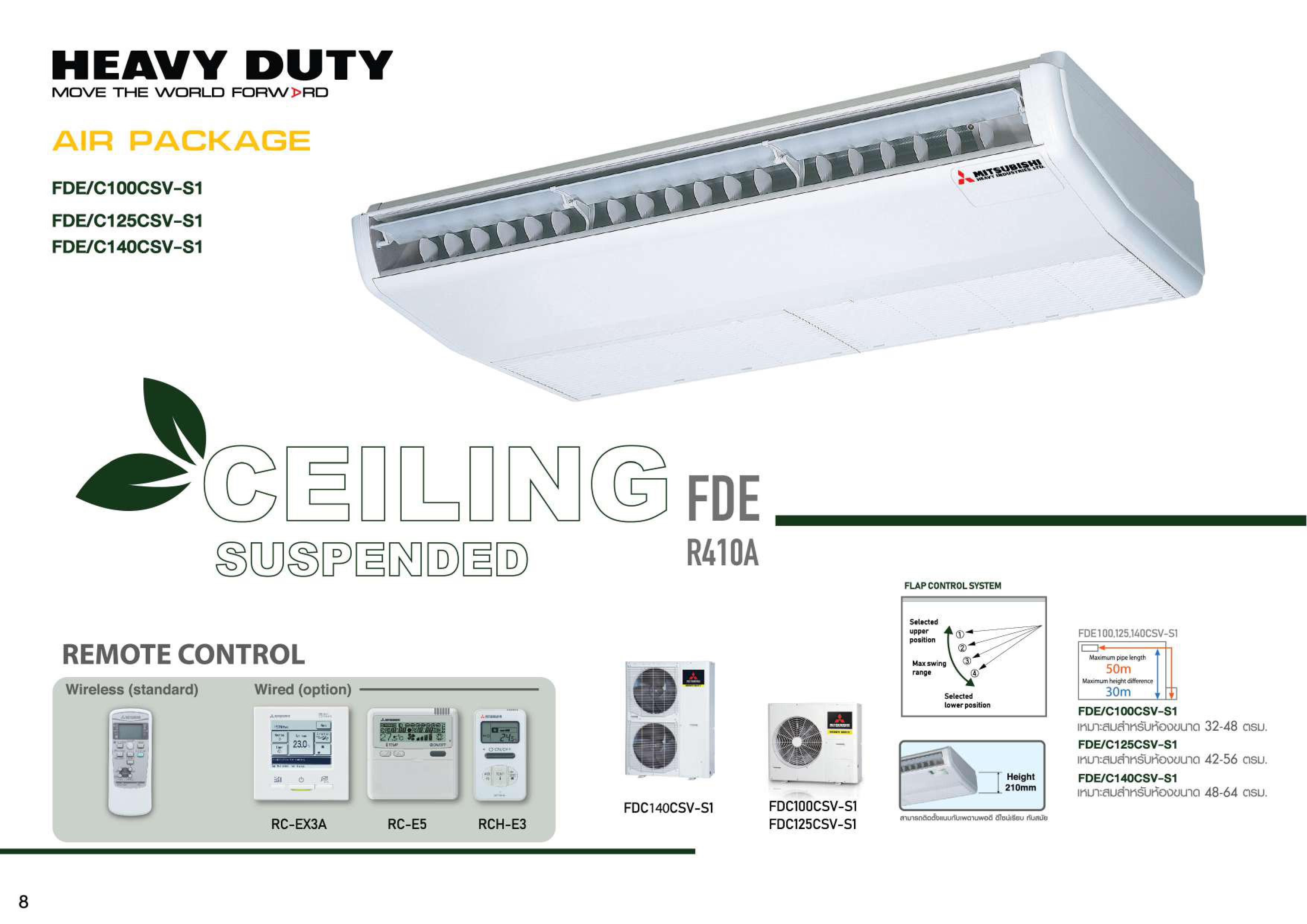 เครื่องปรับอากาศ MITSUBISHI HEAVY DUTY แบบแขวนใต้ฝ้า ขนาด 49,474 BTU รุ่น FDE140CSV-S-WR