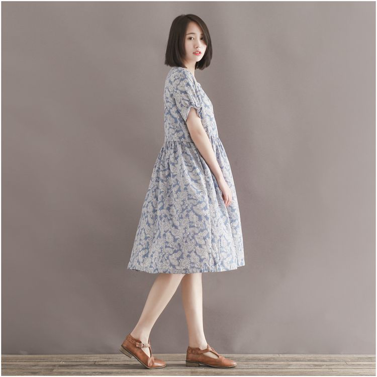 ชุดคลุมท้อง ลายวิเทจ ผ้าชีฟอง น่ารัก ใส่บาย มีซับใน M,L,XL,XXL