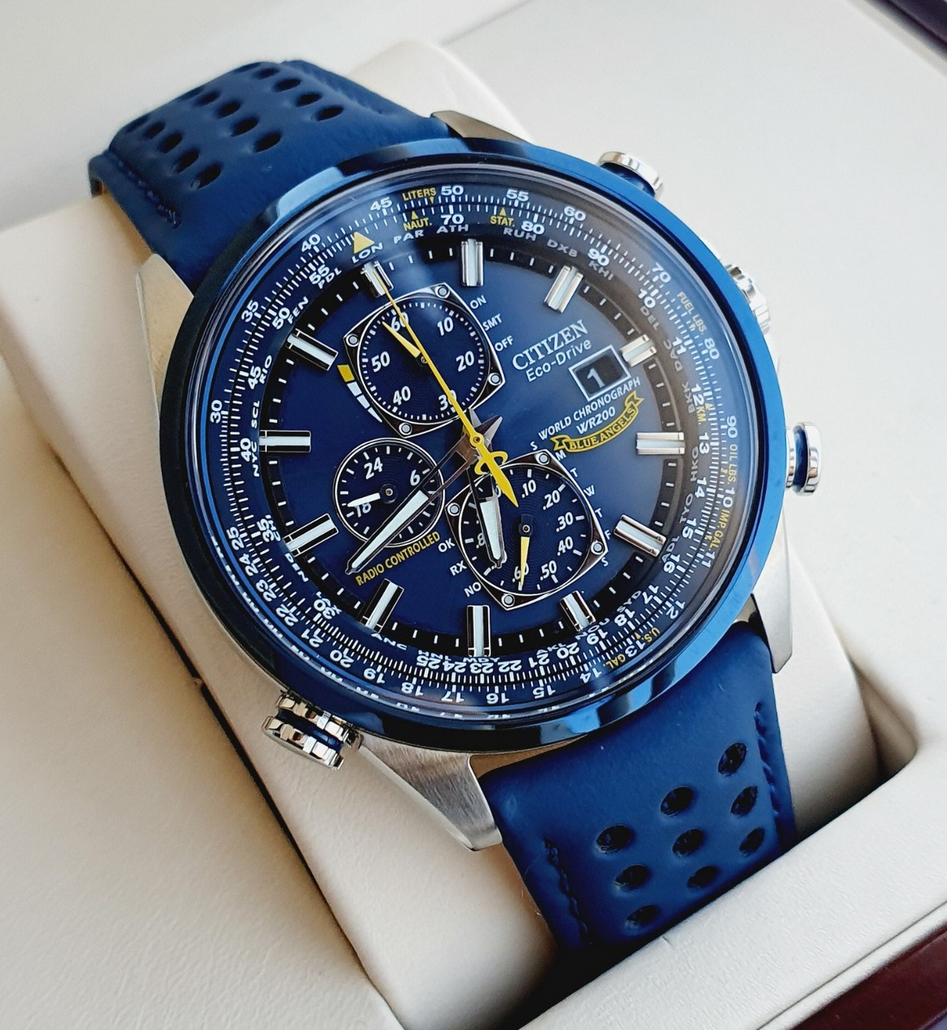 Citizen AT8020-03L นาฬิกาข้อมือผู้ชาย Eco-Drive Global Radio Chrono Blue Angels Pilots Men's Watch