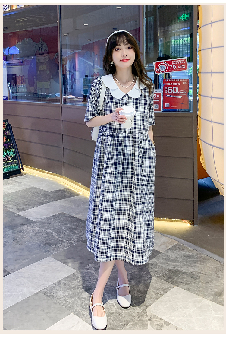 ชุดคลุมท้องเปิดให้นม คอบัว 2 ชั้น แกะกระดุมเปิดให้นมได้ลายสก๊อตน่ารัก ใส่ได้ถึงหลังคลอด M L XL XXL