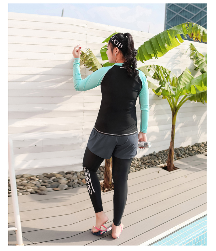 ชุดว่ายน้ำคนอ้วน แบบสปอร์ตพร้อมส่ง :ชุดว่ายน้ำไซส์ใหญ่สีดำเขียวมินท์แขนยาว set 3 ชิ้น .มีเสื้อแขนยาว บราและกางเกงขายาวติดกางเกงขาสั้น แบบสวยคุ้มสุดๆจ้า:เสื้อแขนยาวรอบอก40-46นิ้ว บรารอบอก36-44นิ้ว กางเกงขายาวติดกางเกงขาสั้น เอว30-40นิ้ว สะโพก40-48นิ้วจ้า