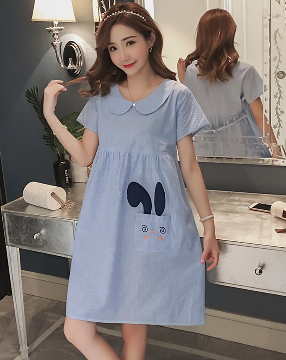 ชุดคลุมท้องเปิดผ้าฝ้ายคอบัว ลายตรง มีกระเป๋าด้านหน้า น่ารักมากค่ะ M,L,XL,XXL