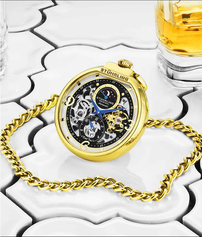 Stuhrling Original 991.02 นาฬิกาพก Mechanical Vintage Stainless Steel Pocket Watch