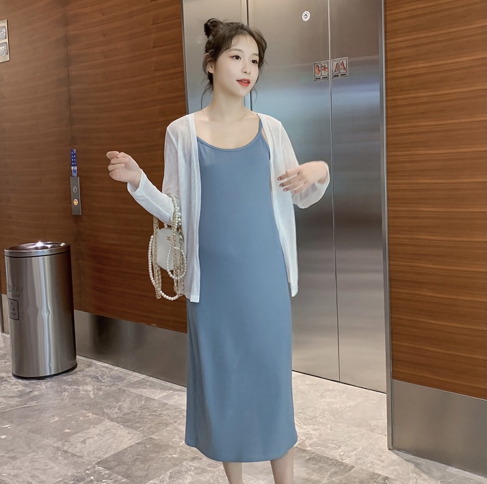 เดรสคลุมท้องแฟชั่นสบายๆ ผ้า Cotton spandex เนื้อนิ่ม ใส่สบายไม่ต้องรีด ผ้านุ่มเย็น มาพร้อมเสื้อคลุม สวยๆ M L XL XXL