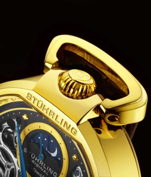 Stuhrling Original 889.02 นาฬิกาผู้ชาย Stuhrling Original รุ่น 889.02, Modena Automatic Dual Time Skeleton brown Genuine Leather Strap Men's Watch