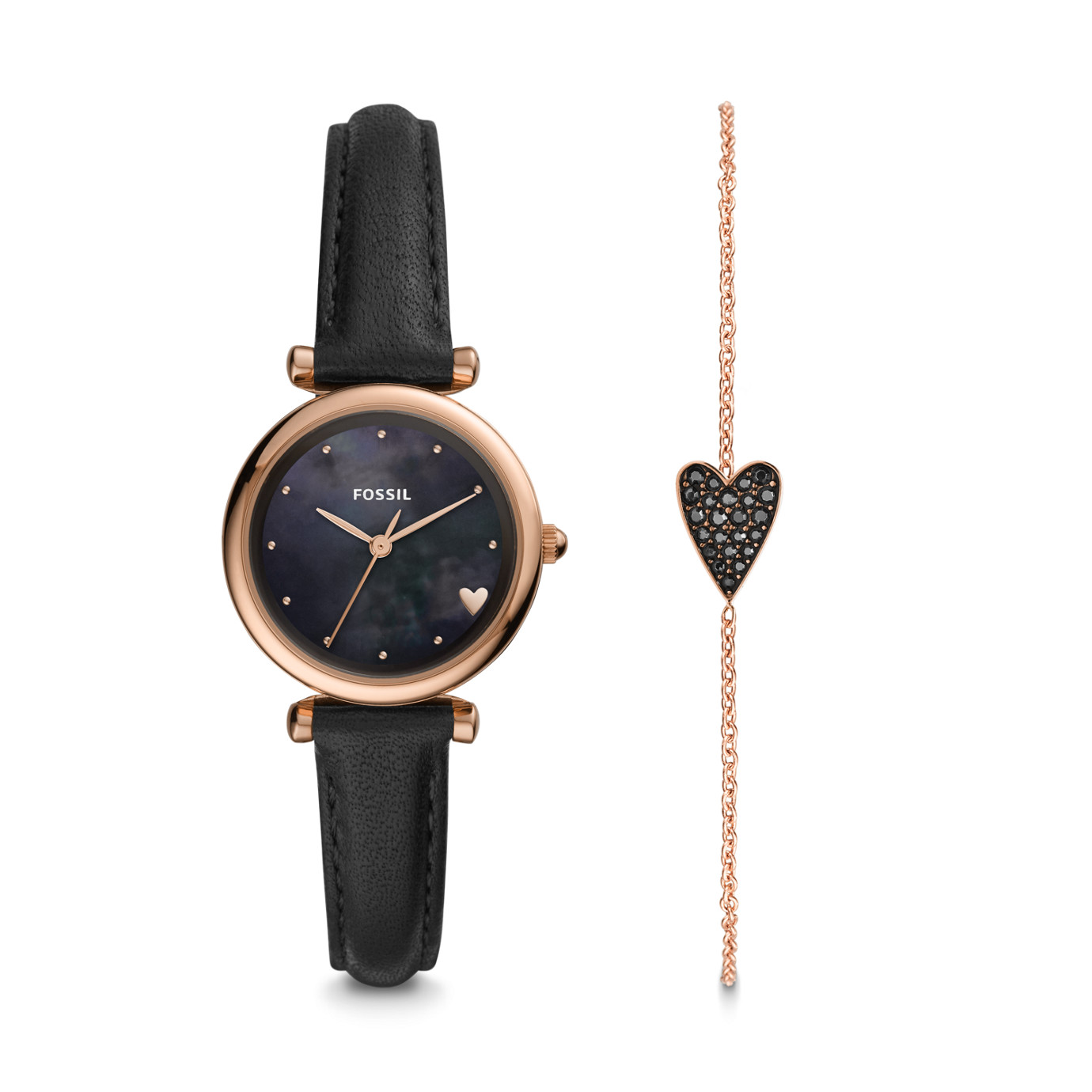 Fossil ES4506SET นาฬิกาผู้หญิง Carlie Mini Three-Hand Black Leather Women's Watch