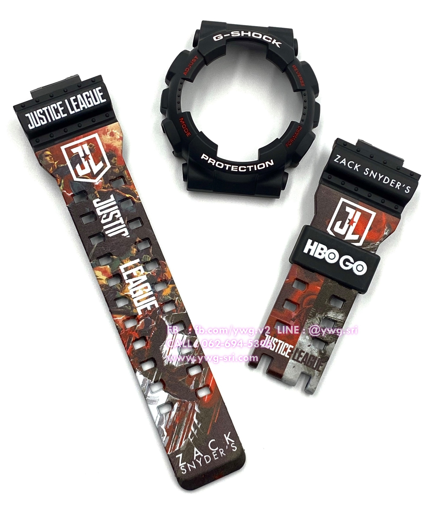 กรอบสาย G-SHOCK แท้✅ สีดำด้านฟอนต์แดงสลับขาว สกรีนลาย Justice League ใส่ได้กับรุ่น GA-100 ,GA-110 ,GA-120 ,GA-140 ,GAX-100 ,GD-100 ,GD-120