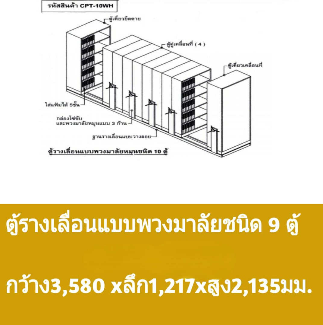 ตู้เอกสารรางเลื่อนแบบพวงมาลัยชนิด 9ตู้ รุ่น CPT-10WH