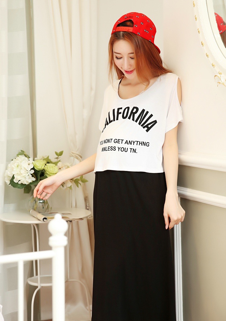 ชุดคลุมท้องแบบเปิดให้นมได้ ชุดยาว เปิดไหล่ ผ้ายืดนิ่ม ใส่สบาย ฟรีไซส์