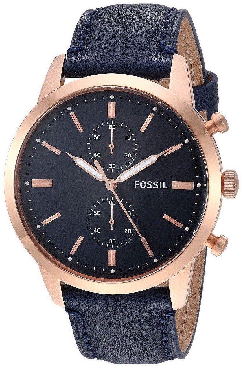 Fossil FS5436 นาฬิกาผู้ชาย Fossil รุ่น FS5436, Townsman 44mm Chronograph Navy Leather Men's Watch