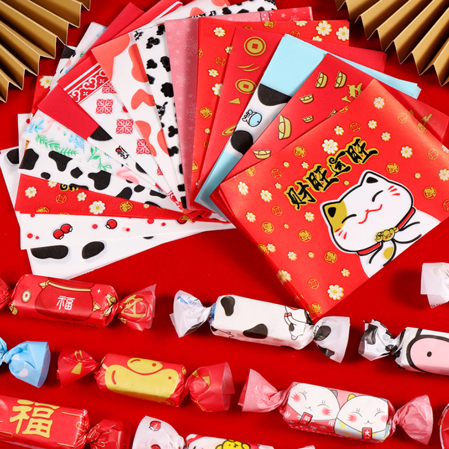 กระดาษข้าวเหนียว กระดาษห่อลูกอม กระดาษห่อนูกัส ขนาด 9x12.5 ซม. จำนวน 95-100 แผ่นต่อแพ็ค ชุดที่ 2/2