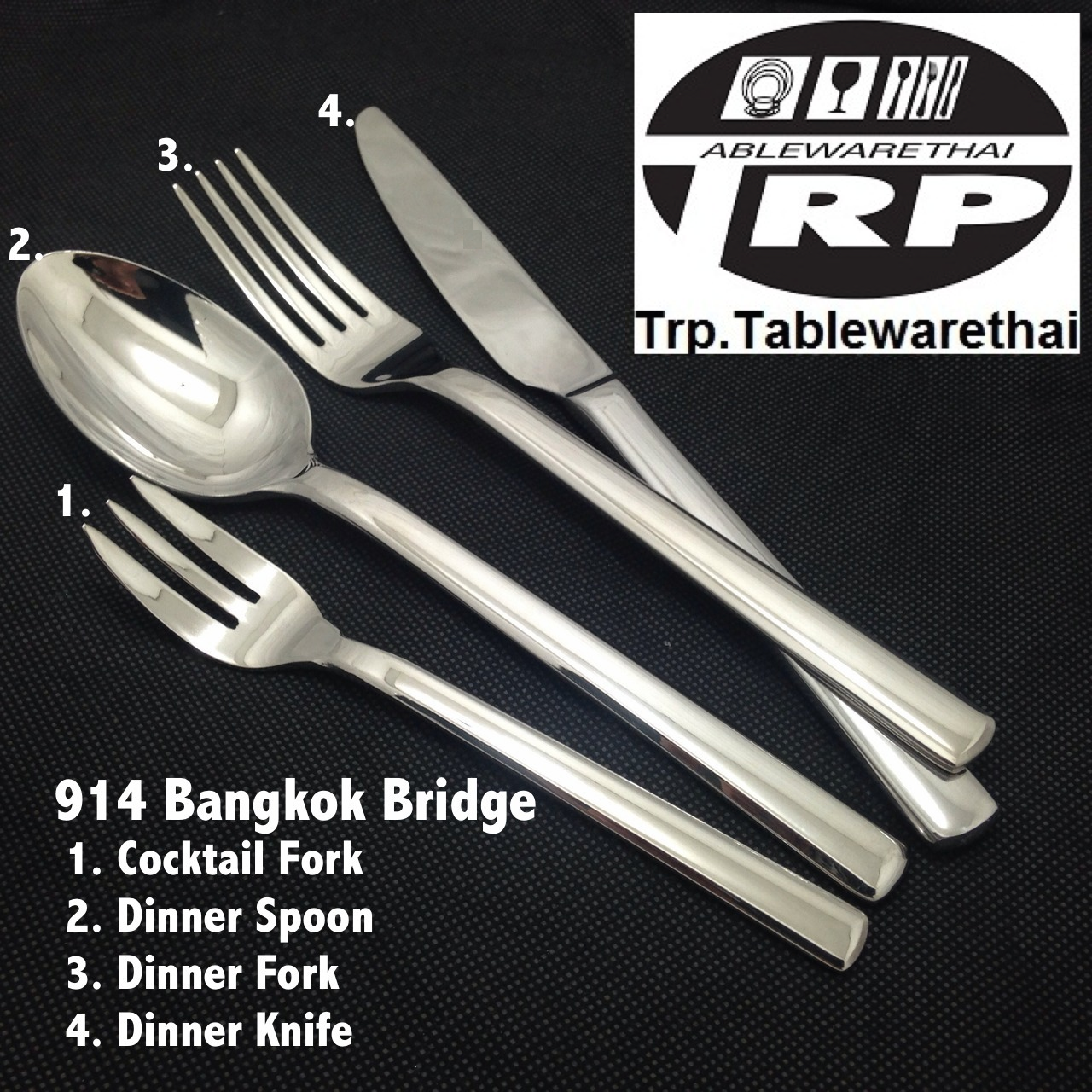 Cutlery Factory Manufacturer Of Stainless Steel Flatware Dinnerware Kitchen Knives Utensils Quality Product Made In Thai Land 914 Bangkok Bridge Cocktail Fork Dinner Spoon Dinner Fork Dinner Knife Handmade Rust-Proof Stainless Steel 304