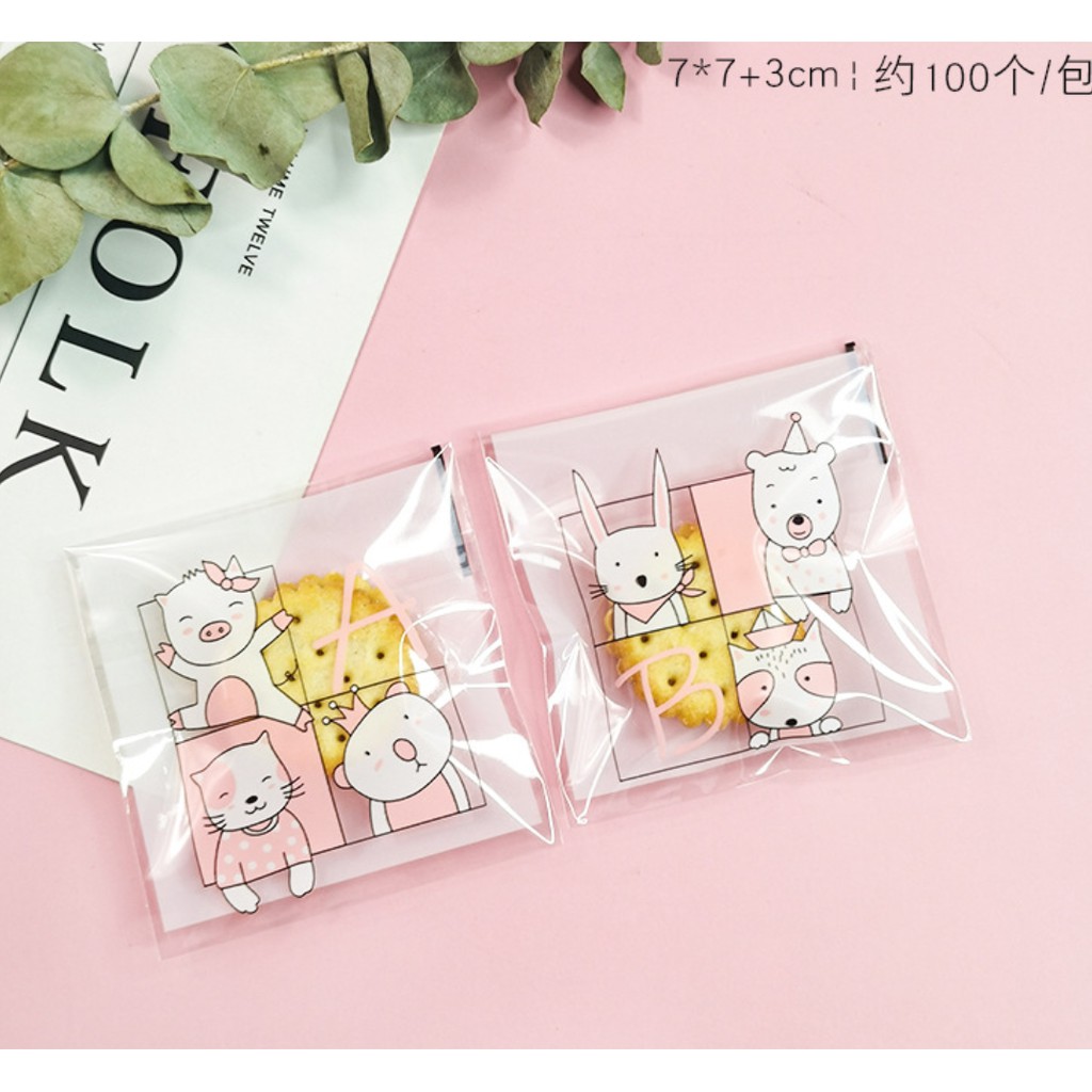 ถุงคุ๊กกี้ ฝากาว ขนาด 7x7 ซม. (95-100 ใบ) ลายพิเศษ