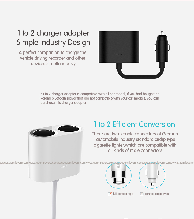 Xiaomi RoidMi Car Dual Cigarette Lighter Splitter - ตัวขยายช่องจุดบุหรี่แบบคู่(สีขาว)