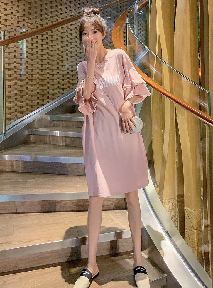 ชุดคลุมท้องแฟชั่นเกาหลี แขนระบาย 2 ชั้น ผ้าเนื้อนิ่ม ทรงน่ารักมากค่ะ M L XL XXL