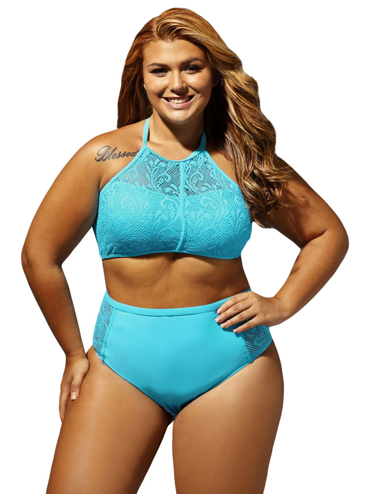 ชุดว่ายน้ำคนอ้วน พร้อมส่ง :ชุดว่ายน้ำทูพีชสีฟ้าไซส์ใหญ่แต่งลายลูกไม้และสายด้านหลังแบบเก๋ Sexy มากๆจ้า:รอบอก48-58นิ้ว เอว40-50นิ้ว สะโพก44-56นิ้วจ้า