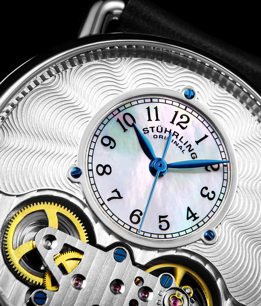 Stuhrling Original 693.01 นาฬิกาผู้ชาย Stuhrling Original รุ่น 693.01, Legacy Skeleton Mother of Pearl Genuine Leather Strap Men's Watch