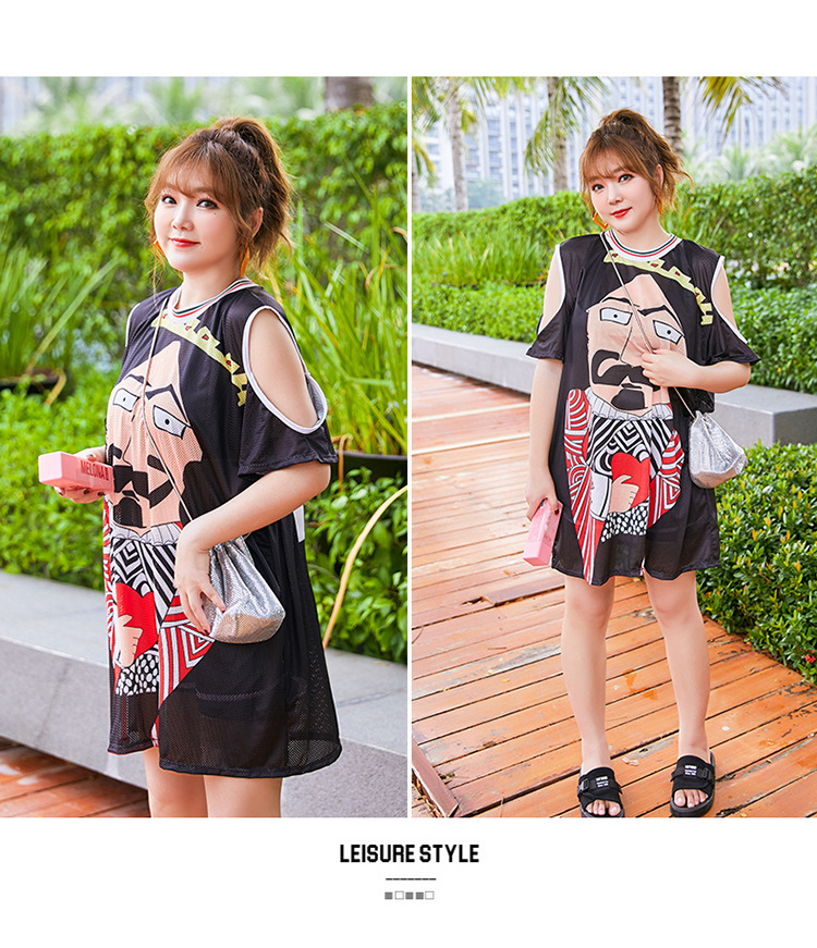 ชุดว่ายน้ำคนอ้วน 5xl พร้อมส่ง :ชุดว่ายน้ำไซส์ใหญ่สีดำเว้าไหล่แต่งลายการ์ตูน set 3 ชิ้นมีบรา กางเกงขาสั้นและเสื้อคลุมสีสันสดใสแบบสวยมากๆจ้า:บรารอบอก38-48นิ้ว เอว34-44นิ้ว สะโพก42-54นิ้ว เสื้อคลุมรอบอกกว้าง50นิ้ว