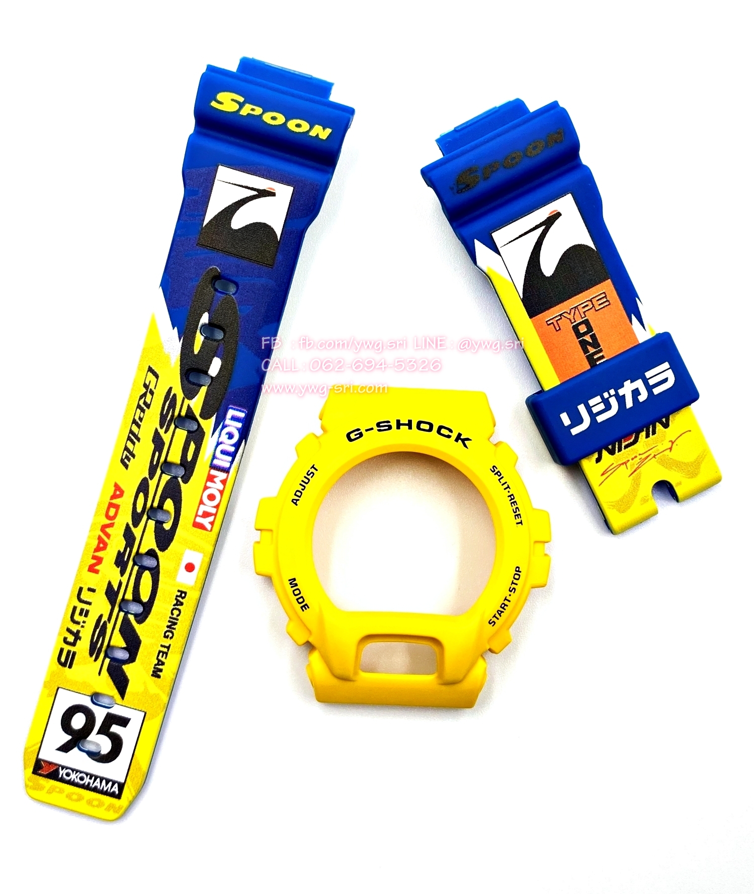 กรอบสาย G-SHOCK แท้✅ สีน้ำเงินสลับเหลือง สกรีนลาย SPOON 95 ใส่ได้กับรุ่น G-6900 ,GLX-6900