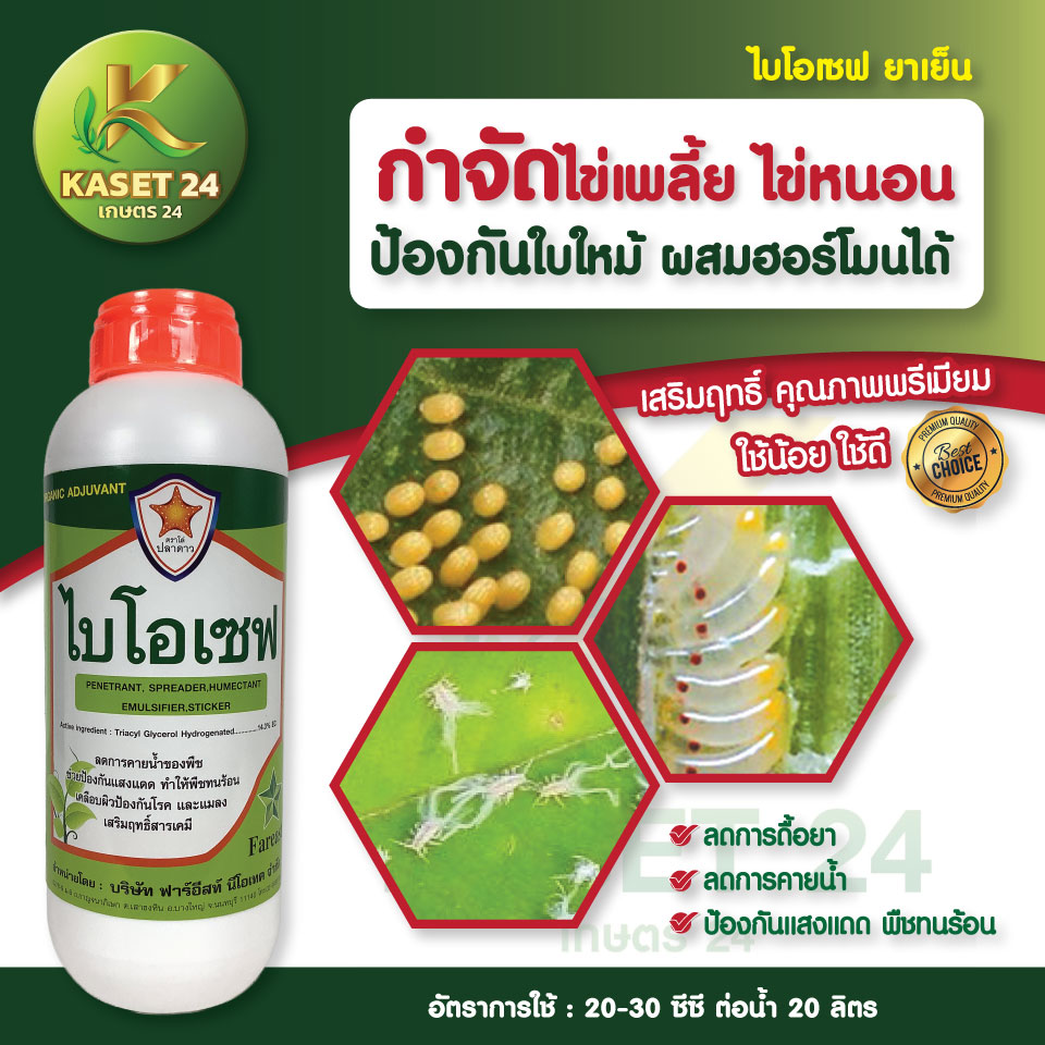 ไบโอเซฟ จับใบ คุมไข่ ลดการลอกคราบแมลง ป้องกันใบไหม้ ลดการดื้อยา ผ่าดอกได้
