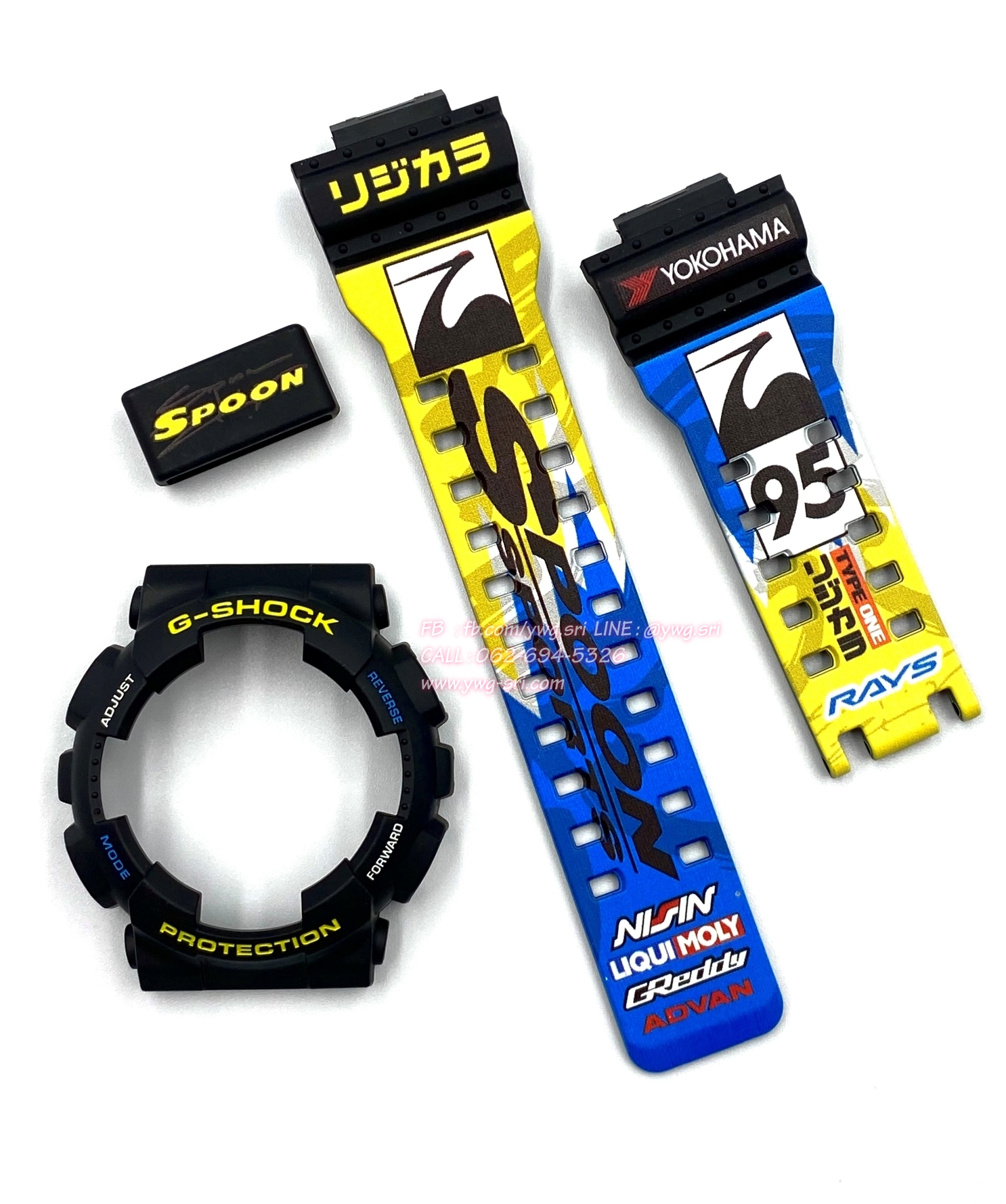 กรอบสาย G-SHOCK แท้✅ สีดำด้านฟอนต์เหลืองสลับขาว สกรีนลาย SPOON 95 ใส่ได้กับรุ่น GA-100 ,GA-110 ,GA-120 ,GA-140 ,GAX-100 ,GD-100 ,GD-120