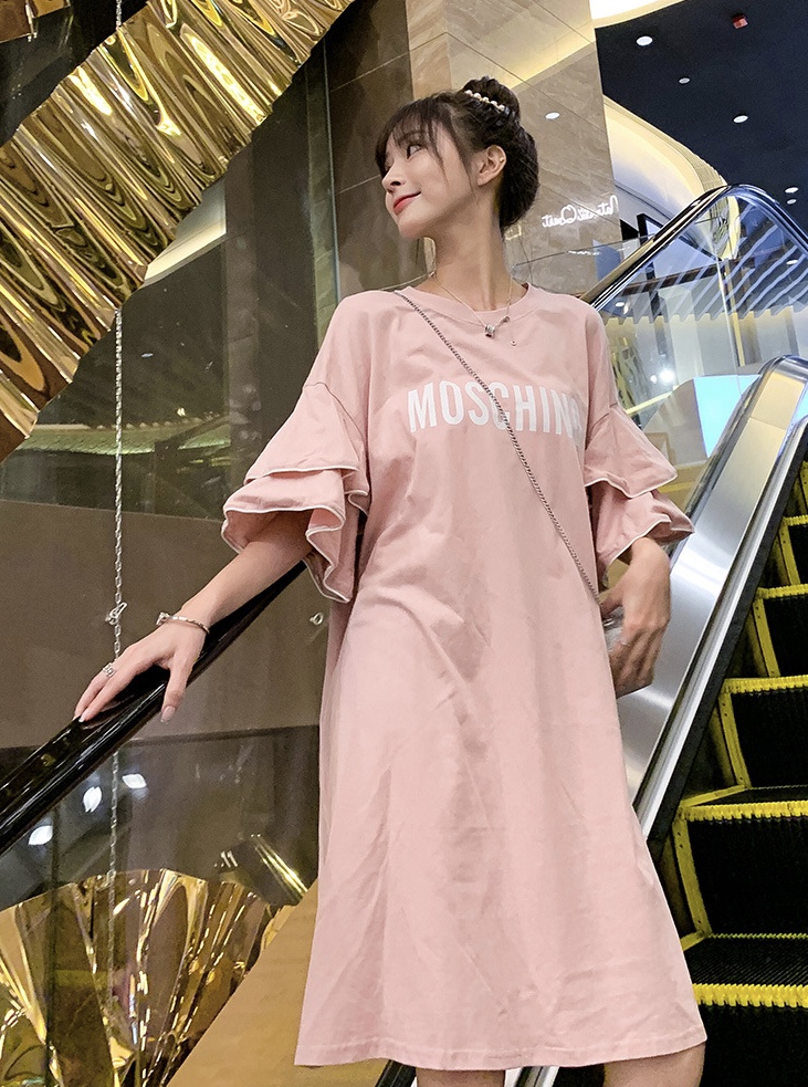 ชุดคลุมท้องแฟชั่นเกาหลี แขนระบาย 2 ชั้น ผ้าเนื้อนิ่ม ทรงน่ารักมากค่ะ M L XL XXL