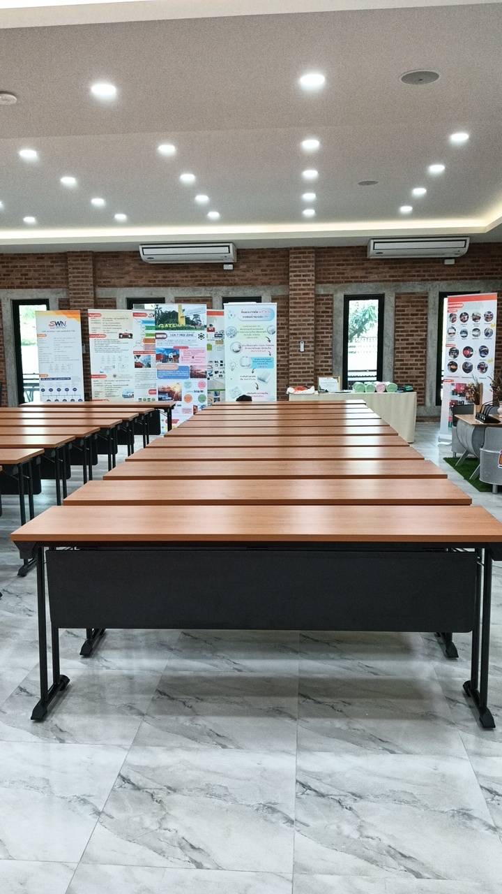 โต๊ะประชุมโต๊ะสี่เหลี่ยม พับขาคู่พร้อมที่บังขา ขนาด กว้าง45xยาว180 cm.สูง 75 ซม.