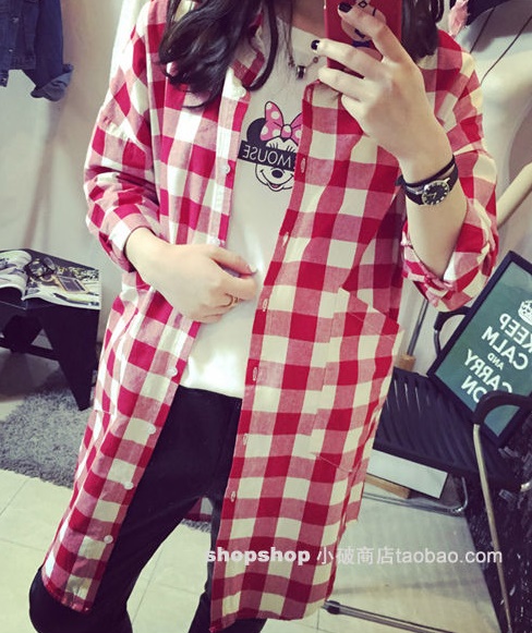 ((พร้อมส่ง)) เสื้อผ้าแฟชั่นผู้หญิง : เสื้อแฟชั่นสีแดงแต่งลายสก็อต น่ารักๆจ้า