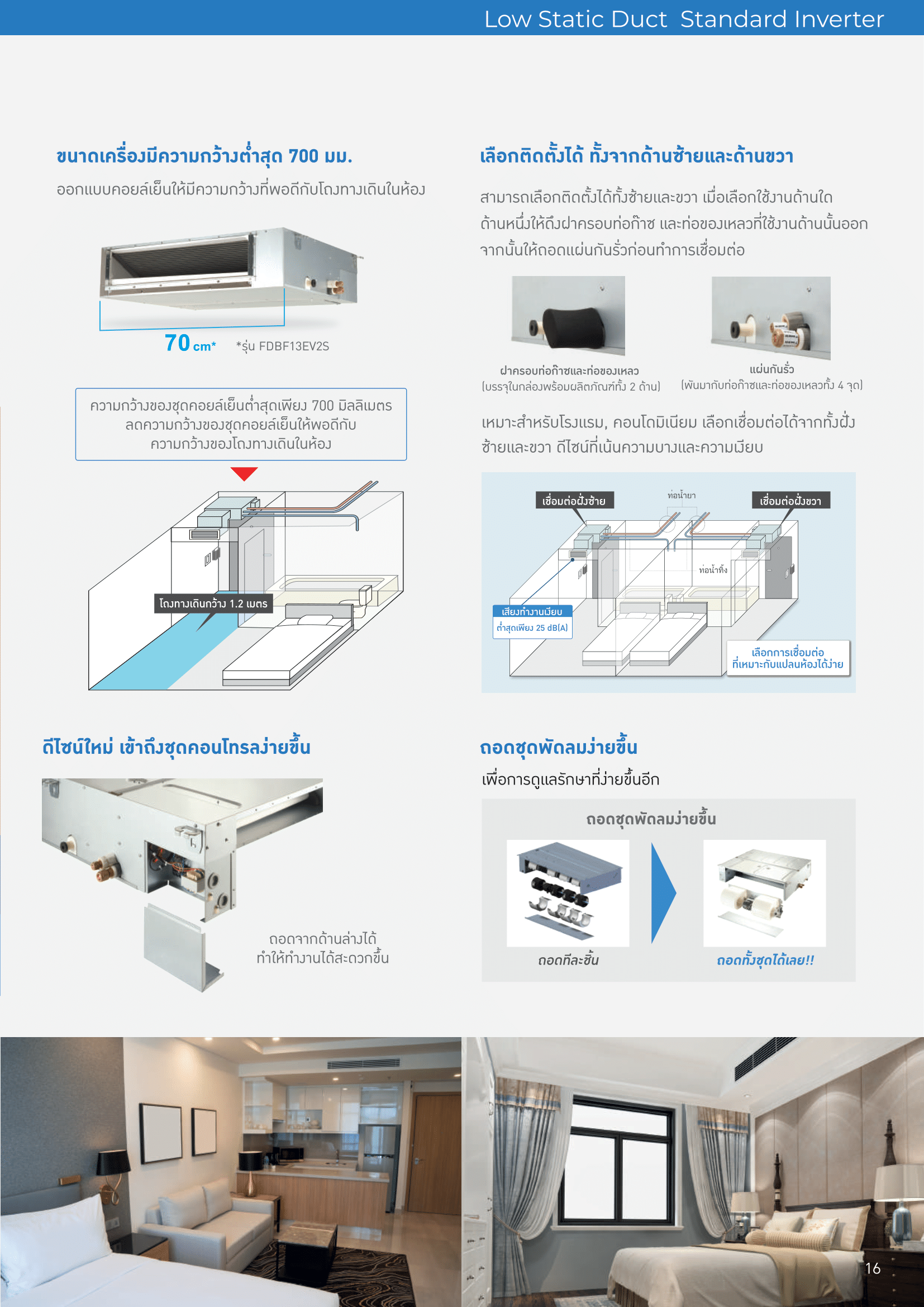 แอร์ DAIKIN แบบเปลือยซ่อนในฝ้า(ท่อดัก) ขนาด 13,000 BTU รุ่น FDBF13EV2S/RZFC13EV2S (INVERTER)(FDBF SERIES)