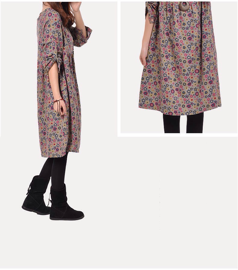 ชุดคลุมท้อง แขนยาวลายดอกไม้ชมพู รัดแขนสั้นได้ S,M,L,XL,2XL