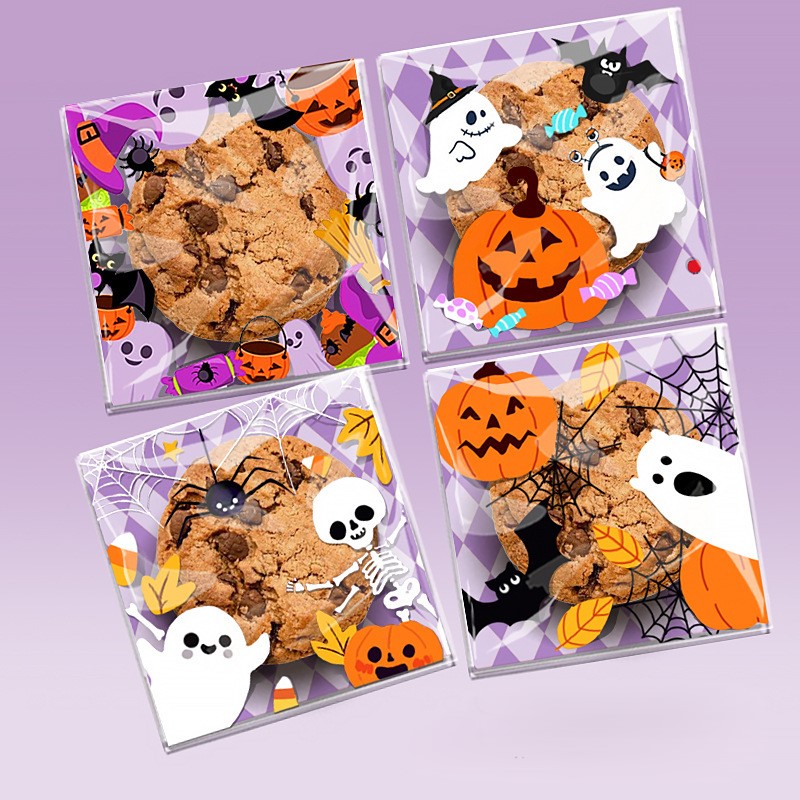 ถุงคุ๊กกี้ ฝากาว ขนาด 10x10 ซม. (95-100 ใบ) ลายฮาโลวีนและคริสต์มาส