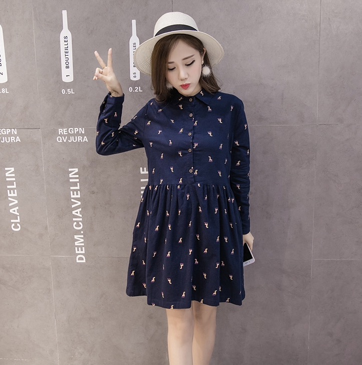 ชุดคลุมท้องแฟชั่นเกาหลี คอปกแขนยาว ลายยีราฟ กระดุมเปิดได้ M L XL XXL